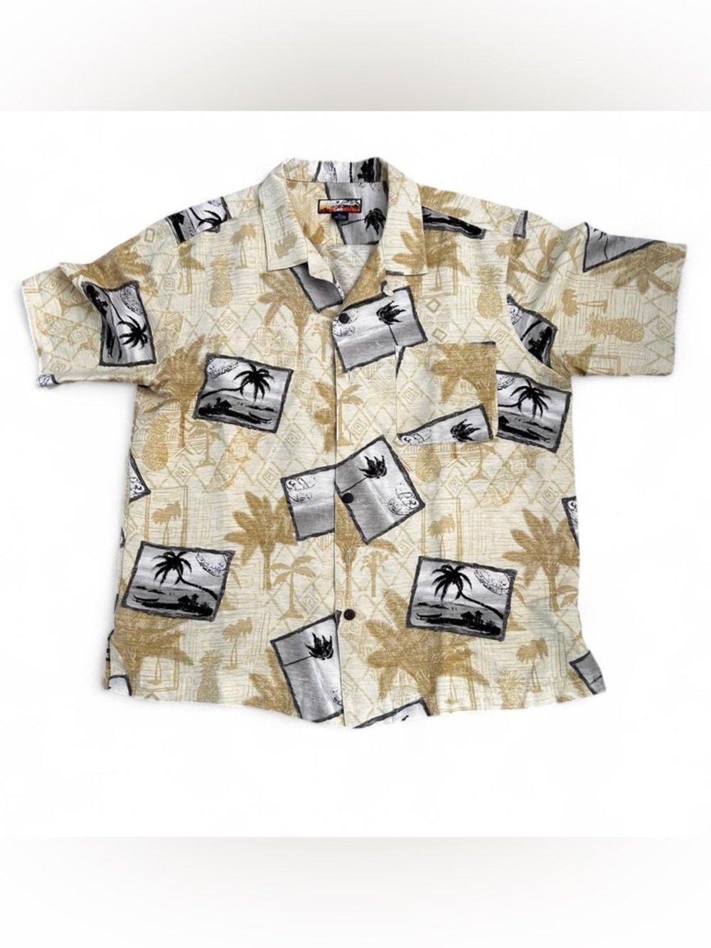Havana Jack’s Cafe Beige/ Black Palm Print Men's 100% silk Hawaiian summer Shirt